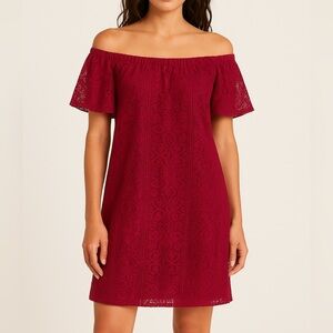 Pin-up flirty Off-Shoulder Lace Dress in Burgundy, Size L - by Eyeshadow brand